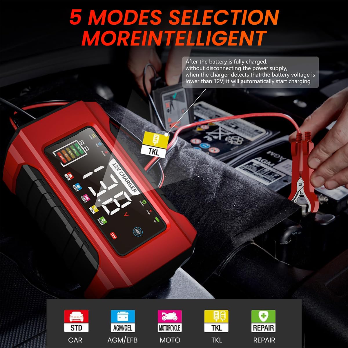 Verilux® Car Battery Charger 12V Heavy Duty, 2Ah-100Ah Automatic Battery Charger & LCD Display, Pulse Repair Charger, Maintainer Charger for Car Truck Motorcycle Lawnmower, Lead Acid Battery