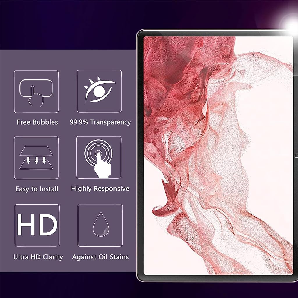 ZORBES® 2 Pack Tempered Glass Screen Protector for Samsung Galaxy Tab S7 2020/Galaxy Tab S8 2022/Galaxy Tab S9, Tempered Glass Screen Guard HD Anti-glare 9H Hardness Tempered Glass Film, 11 Inch