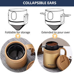 Verilux Filter Coffee Maker with Bottom Cup Double Mesh Pour Over Coffee Filter Food Grade Stainless Steel & Plastic Coffee Dripper 100% Paperless Foldable to Fit Most Cup Keep Coffee Flavour Easy Use & Clean