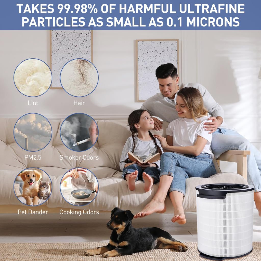 Verilux® Ture HEPA Filter Replacement Ture HEPA Filter for Philips 1000i Series Air Purifier Universal Cylindrical HEPA Filter Compatible with AC1715/70, AC1715/41, AC1715/30, Part FY1700/30