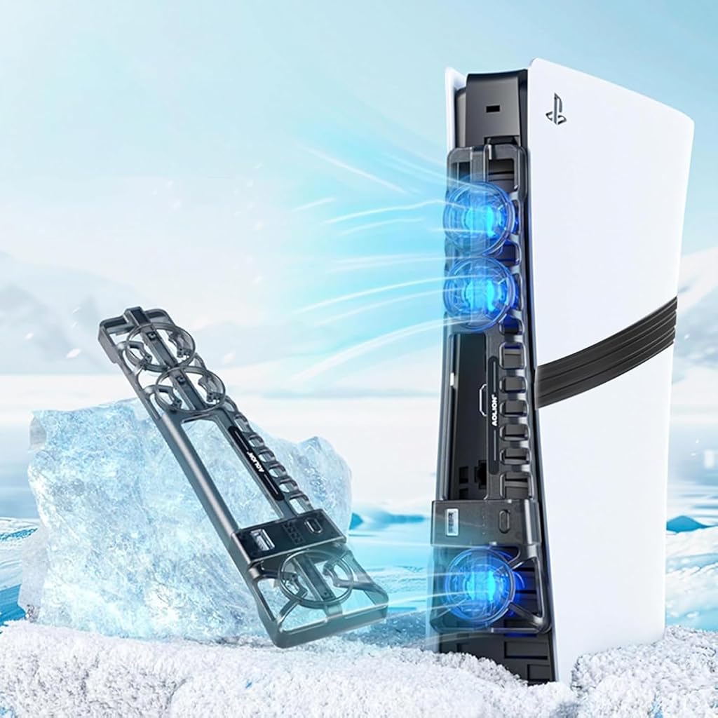 ZORBES® Cooling Fan for for PS5 Pro/PS5 Slim, LED Cooling Fan for PS5 Pro with 3 Levels Adjustable Air Speed, LED Light, USB Port, Automatic Temperature Detection, PS5 Pro/PS5 SlimAccessories