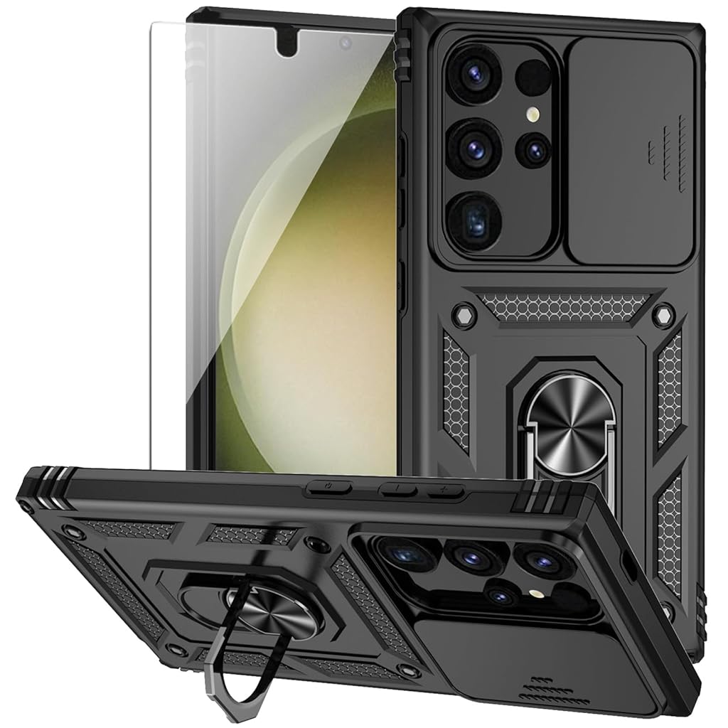 ZORBES® Phone Case for Samsung Galaxy S24 Ultra with Magnetic Kickstand Phone Grip, Hard PC Phone Case with Sliding Camera Cover Anti-Scratch Phone Case for Samsung Galaxy S24 Ultra