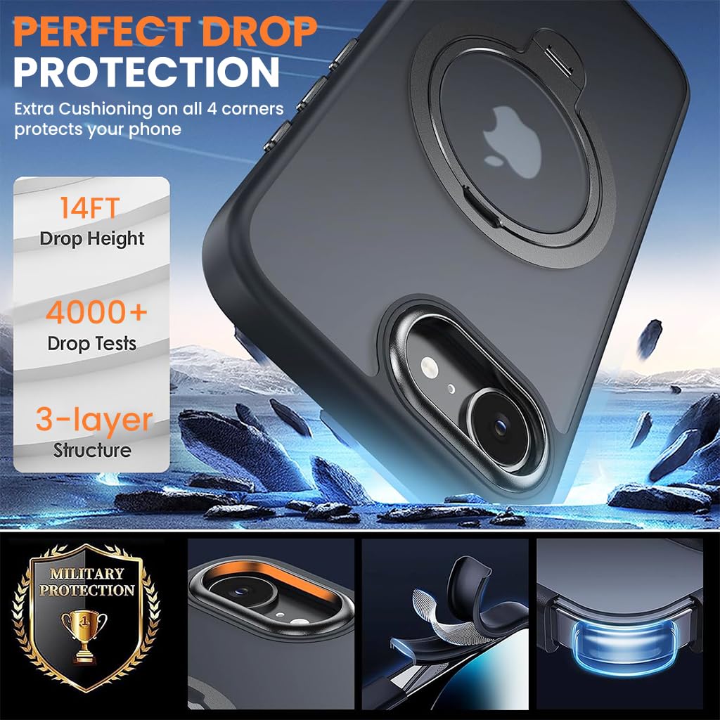 ZORBES® Compatible with iPhone 16E Phone Case for 16E Magnetic Phone Case with 360 ° Rotatable Kickstand Phone GripAnti-scratch Protective Phone Case for Lastest iPhone, SupportWireless Charging