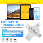 Verilux Pendrive 64GB for iPhone and Android featuring 4 in 1 USB A C Micro USB | White Metal