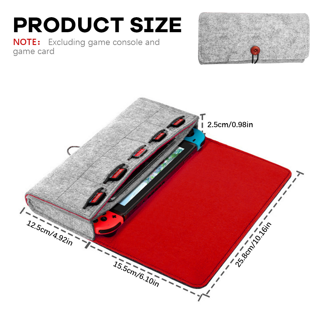 ZORBES® Compatible with Switch Felt Storage Bag with 5 Game Card Slots Carry Bag for Switch Game Console Anti-scratch Protective Travel Accessory Bag for Switch, Grey, 22.5x12x3.5cm