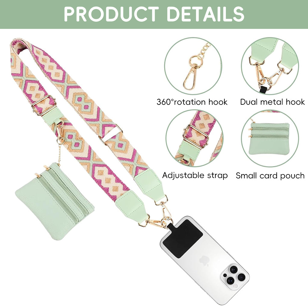 ZORBES® Fashion Phone Strap for Women Phone Sling Strap Adjustable Cross Body Phone Strap with Small PU Zipper Pouch & Detachable Phone Case Insert Fashion Travel Phone Accessories