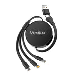 Verilux® 3 in 1 USB to Type C Cable, PD 100W Multi USB A/C to USB C/Light-ning/Micro USB Cable, 3.6FT Retractable Car Charger Type C Cable for iPhone 16/15/14, Galaxy S24/S23, Android, Laptop