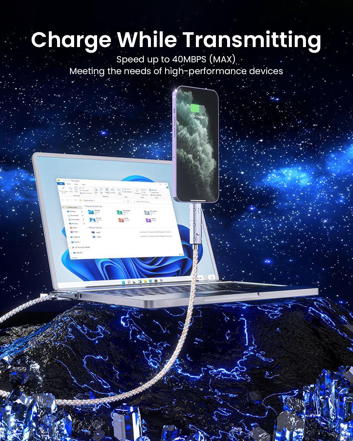 Verilux 4 in 1 Charging Cable with PD 66W Fast Charge and Zinc Alloy Connectors | 1M Color Woven Design