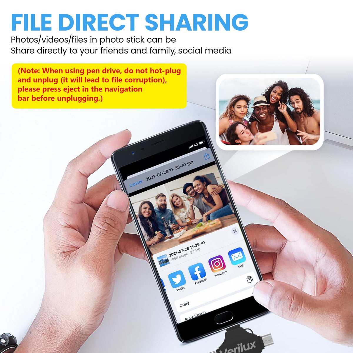 Verilux Pendrive 64GB for iPhone and Android featuring 4 in 1 USB Type C Connector | Black