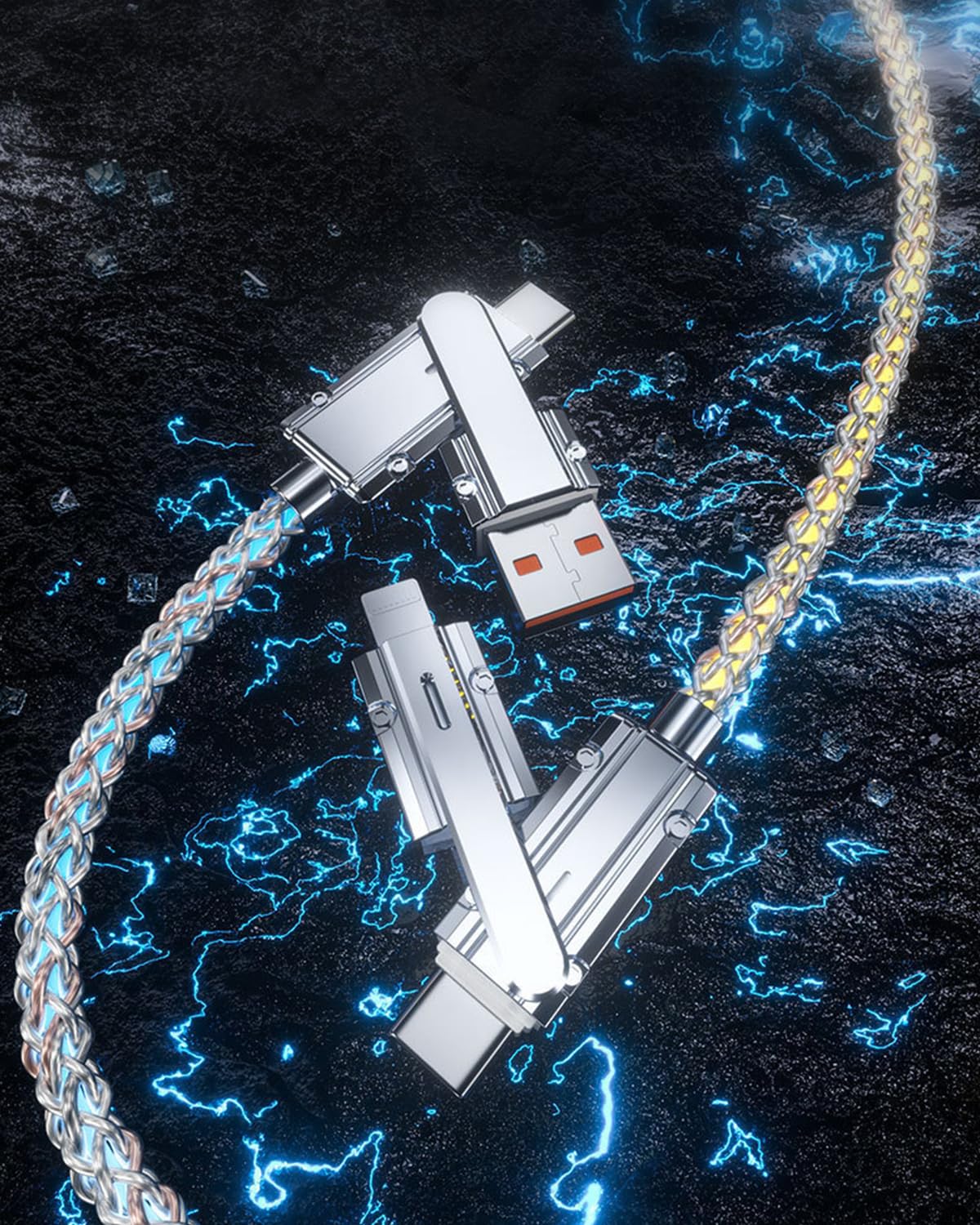 Verilux 4 in 1 Charging Cable with PD 66W Fast Charge and Zinc Alloy Connectors | 1M Color Woven Design