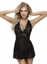 ZIBUYU® Babydoll Lingerie Set for Women, Spandex Transparent Sleeping Dress with Panty, V Neck Woman's Lace Lingerie for Honeymoon Special Night Occasion
