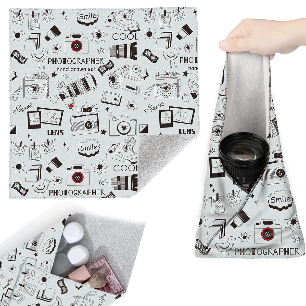 ZORBES® Camera Lens Wrapping Cloth 45x45cm Magic Grippy Multi-Use Cloth, Fashion Print Design, Non-Slip Waterproof Silicone-Coated Organizer Wrap Cloth for Tools, Gears, Accessories