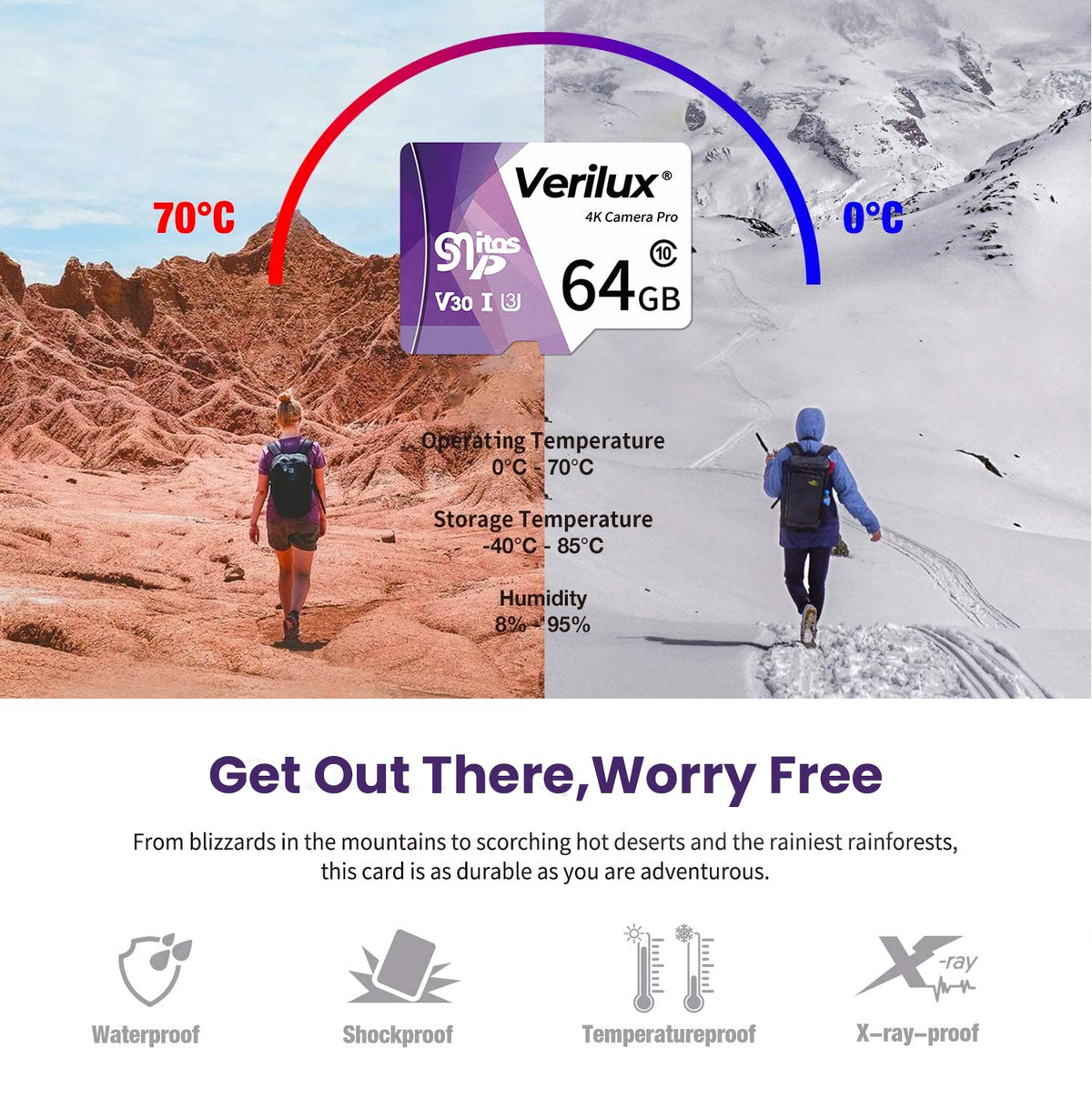 Verilux Memory Card 64GB for Nintendo Switch and Android Devices with 100MB/s Read Speed | Waterproof Shockproof and X-Ray Proof