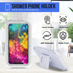 ZORBES® Aramid Shower Phone Holder Waterproof,Anti-Fog Universal Phone Stand Case With Hd Touch Screen&480° Rotation Design,Bathroom Wall Mount Pouch For Iphone 14 13 12 11 ProMax Xs Xr,White