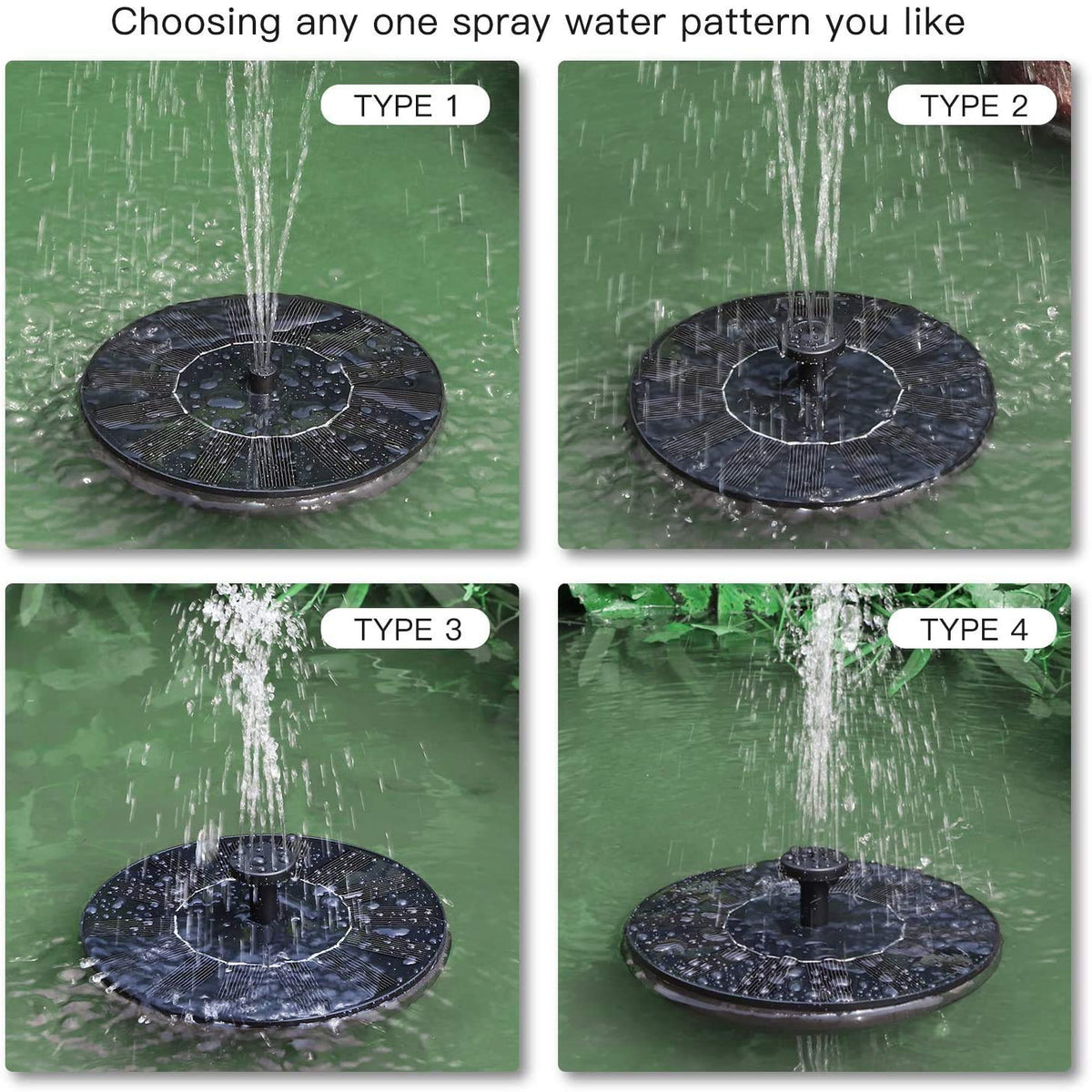 Verilux Solar Fountain Pump for Garden and Pond with 4 Nozzles 7V 1.4W | Floating Black 3PCS
