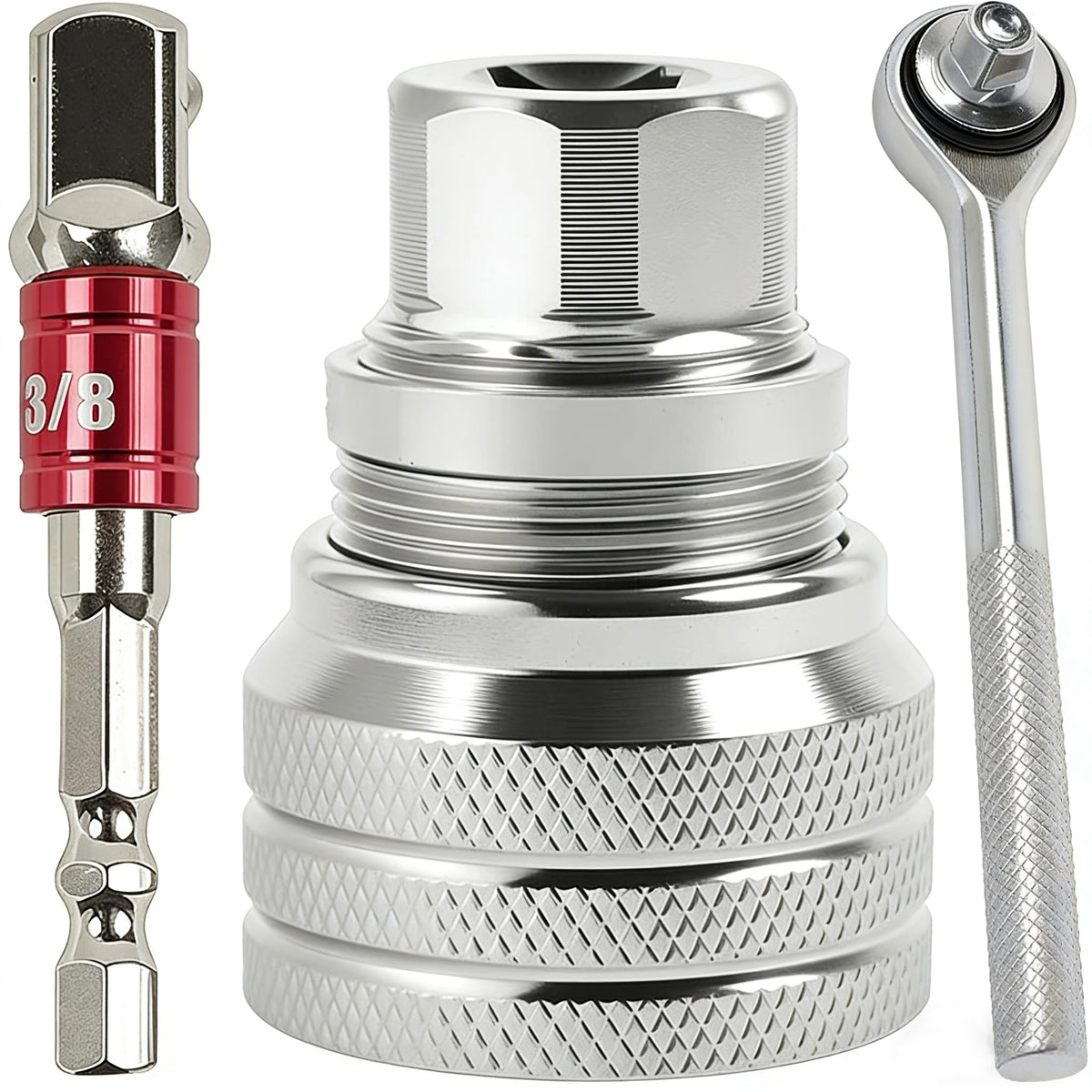 Serplex® 3PCS Drill Socket Adapter Set, 3/8" Hex Shank Drill Converter with Universal Socket (1019mm) & Ratchet Handle, CR-V Steel Multi-Size Sockets Wrench Kit for Nuts, Bolts & Fasteners