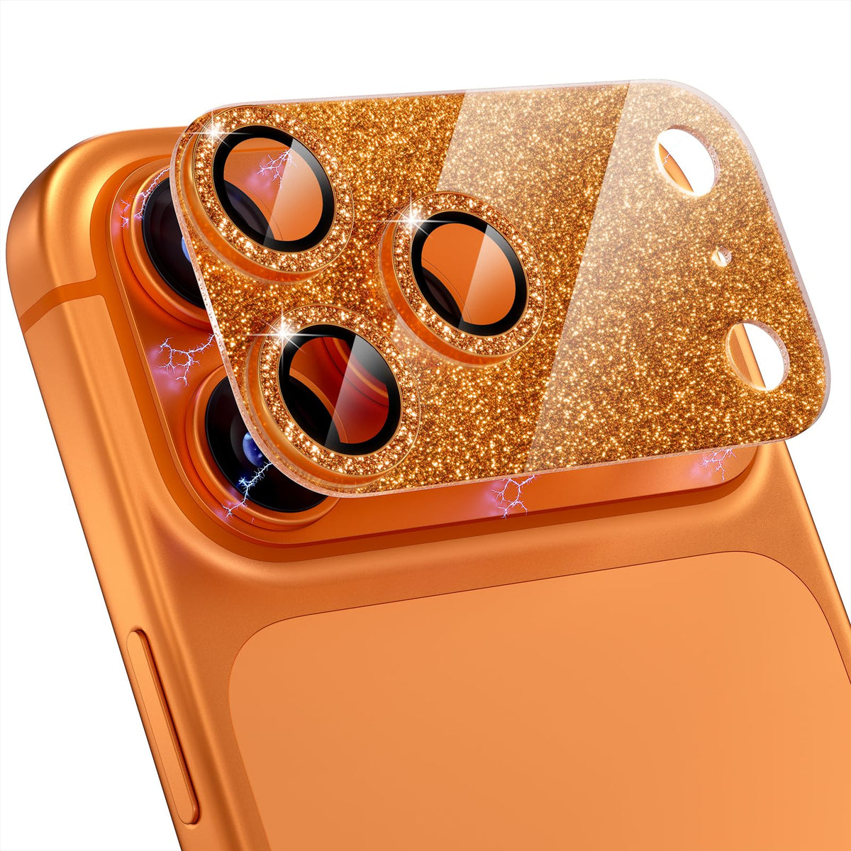 ZORBES® Compatible for iPhone 17 pro max Camera Lens Protector, Not Easy to Break & Strong Adsorption Bling Metal Tempered Glass Rear Camera Cover with 9H Tempered Glass Lens Screen Protector, Orange
