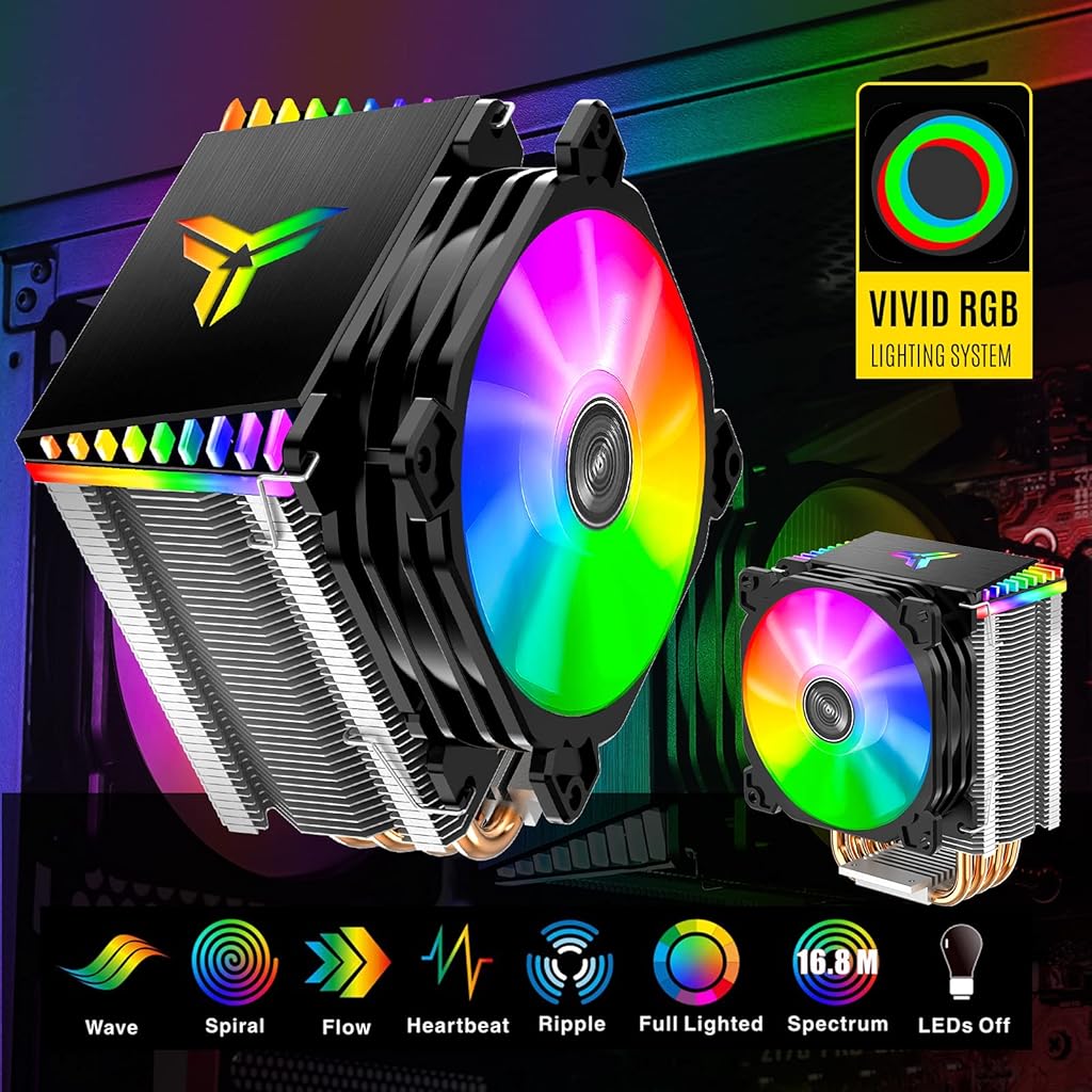 Verilux® RGB CPU Cooler, 2300rpm CPU Air Cooler,PWM 4 Pin, 4 Copper Heat-Conduction Pipes 92mm Cooler Fan RGB CPU Cooler for AMD Ryzen/Intel LGA 1700 115X