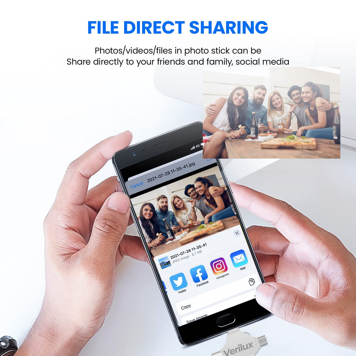 Verilux Pendrive 128GB for iPhone and Android with 4 in 1 USB Ports and Metal Keychain Design