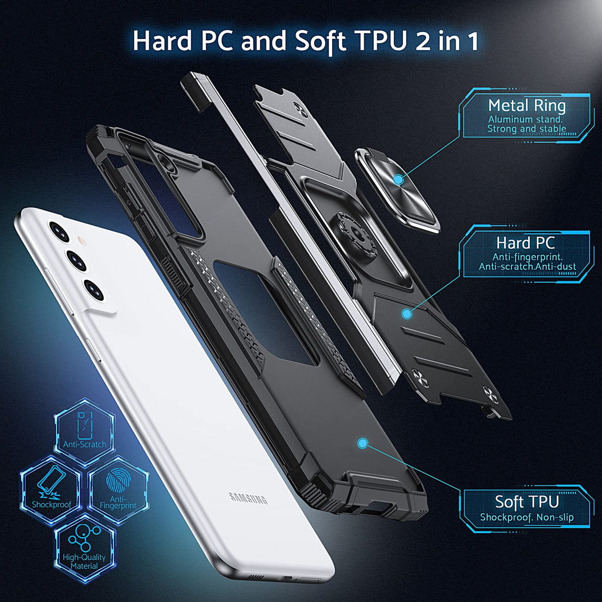 ZORBES® for Samsung Galaxy S21 FE 5G Back Cover with Rotatable Phone Ring Buckle Stand Design, TPU Shockproof Protective s21fe Cover Case for Samsung Galaxy S21 FE