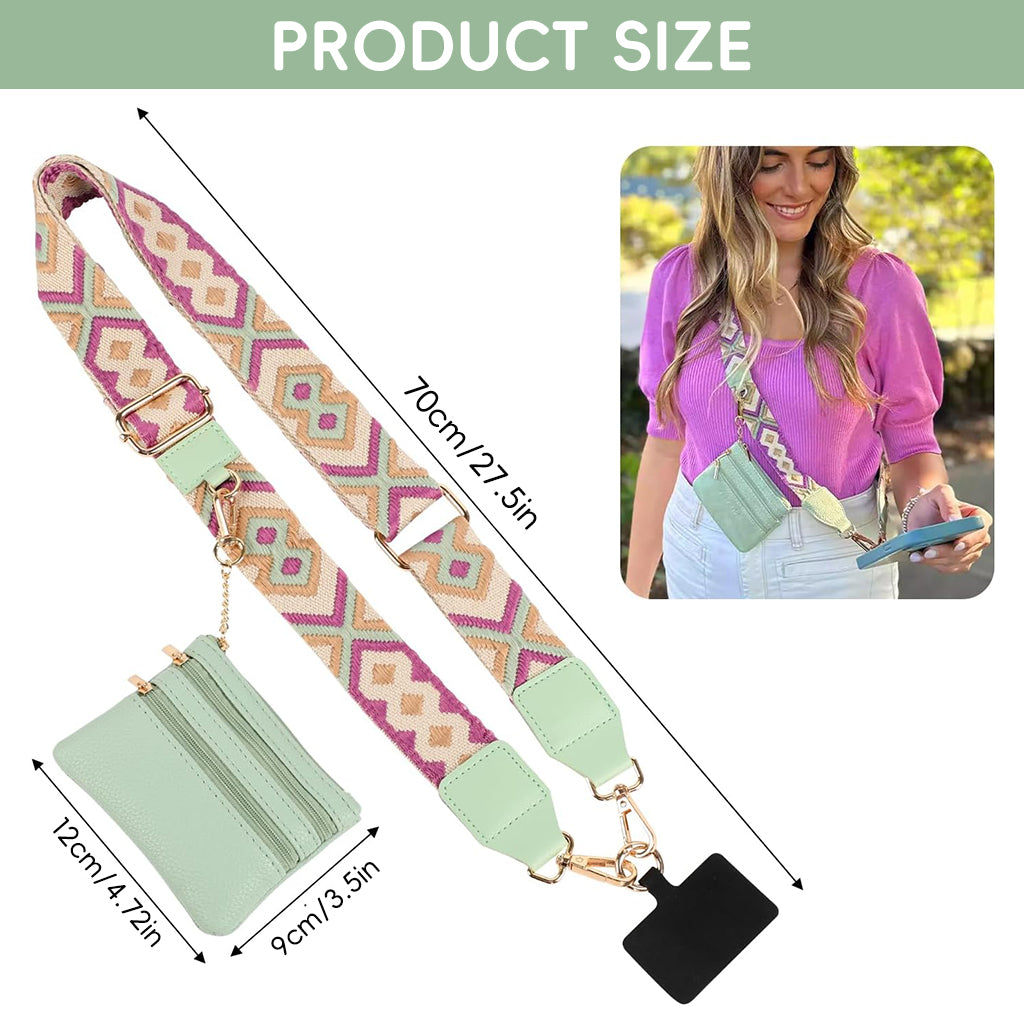 ZORBES® Fashion Phone Strap for Women Phone Sling Strap Adjustable Cross Body Phone Strap with Small PU Zipper Pouch & Detachable Phone Case Insert Fashion Travel Phone Accessories