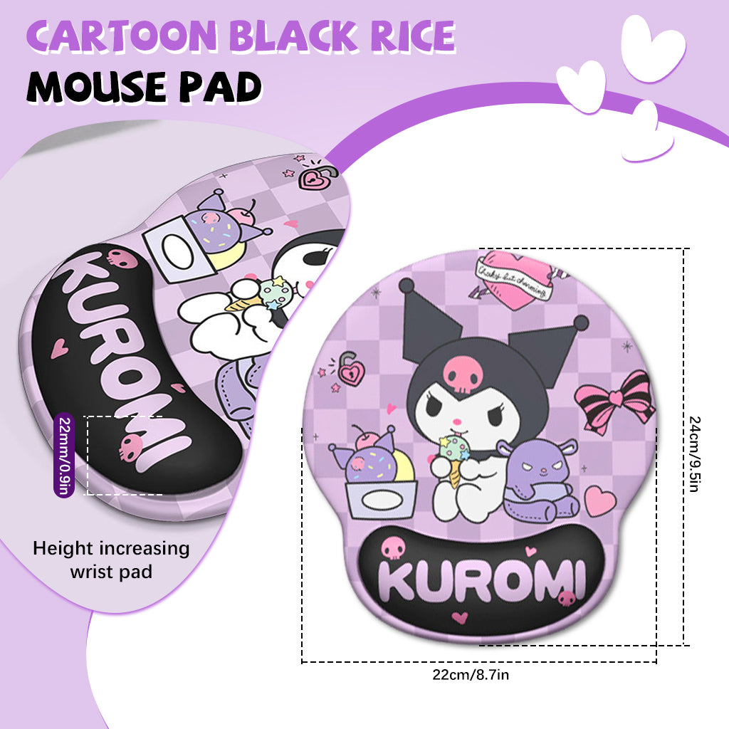 ZORBES® Mouse Pad, Ergonomic Mouse Pad with Comfortable Gel Wrist Rest Support and Lycra Cloth, Cute Cartoon Kuromi Print Office Non-Slip PU Base for Easy Typing Pain Relief, Durable&Washable, 22x24cm