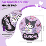 ZORBES® Mouse Pad, Ergonomic Mouse Pad with Comfortable Gel Wrist Rest Support and Lycra Cloth, Cute Cartoon Kuromi Print Office Non-Slip PU Base for Easy Typing Pain Relief, Durable&Washable, 22x24cm