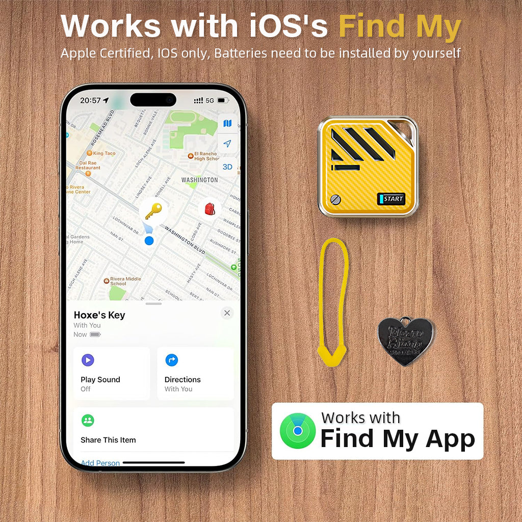 Verilux® Magnetic Item Finder with Loop Hole Bluetooth Tracker Compatible with Find My App Key Finder Luggage Tracker Dog Tracker People Location Tracker for Kids, Elders, Yellow