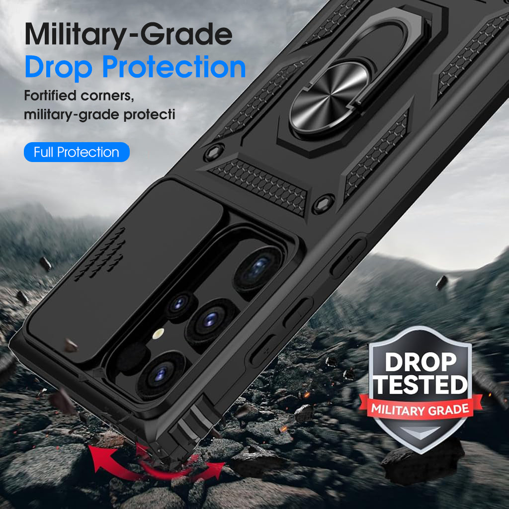 ZORBES® Phone Case for Samsung Galaxy S24 Ultra with Magnetic Kickstand Phone Grip, Hard PC Phone Case with Sliding Camera Cover Anti-Scratch Phone Case for Samsung Galaxy S24 Ultra