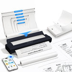 Zeitel® Wireless Bluetooth Printer A4 Size, Mini Portable Thermal Printer with 50 Sheet A4 Thermal Papers & 1 Roll of Printer Paper, 200DPI Inkless for Android & iOS