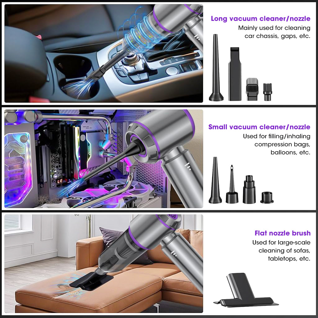 ZORBES® Car Vacuum Portable Cordless with Multi Attachments, 20000PA High power Mini Vacuum Cleaner, Compressed Air Duster, Air Blower, Pump Hand Held Vacuum with Brushless Motor for Car, Home, Office