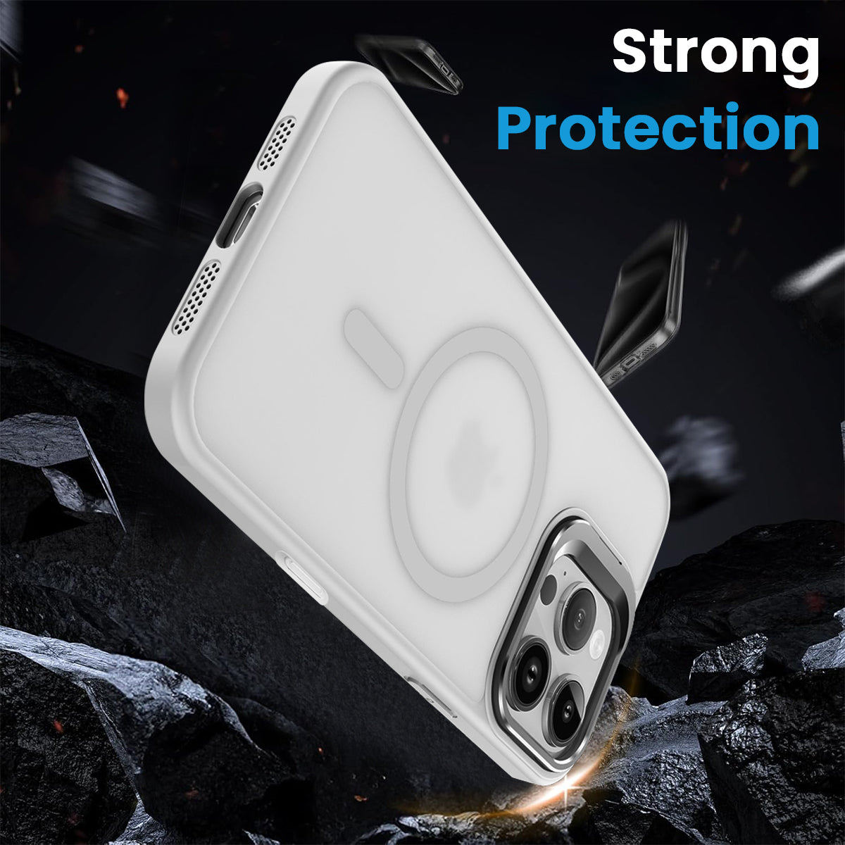 ZORBES® Phone Case for Phone 16 Pro Sleek White TPU Matte Phone Case with Lanyard 2 in 1 Magnetic Lens Protector Frame Design, Magnetic Phone Case for Mag Safe Support Wireless Charging