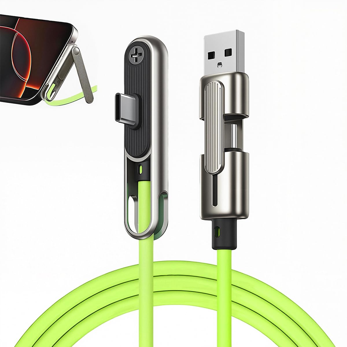 Verilux PD 240W 2-in-1 Right-Angle Type-C Cable with Stand