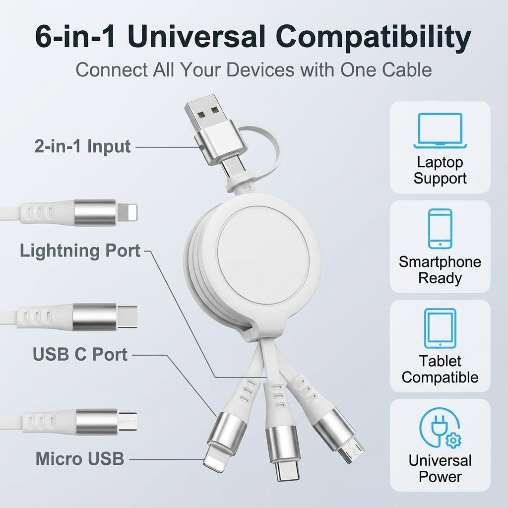Verilux® Car Charger Cable 3 in 1 Retractable PD 100W Fast Charger