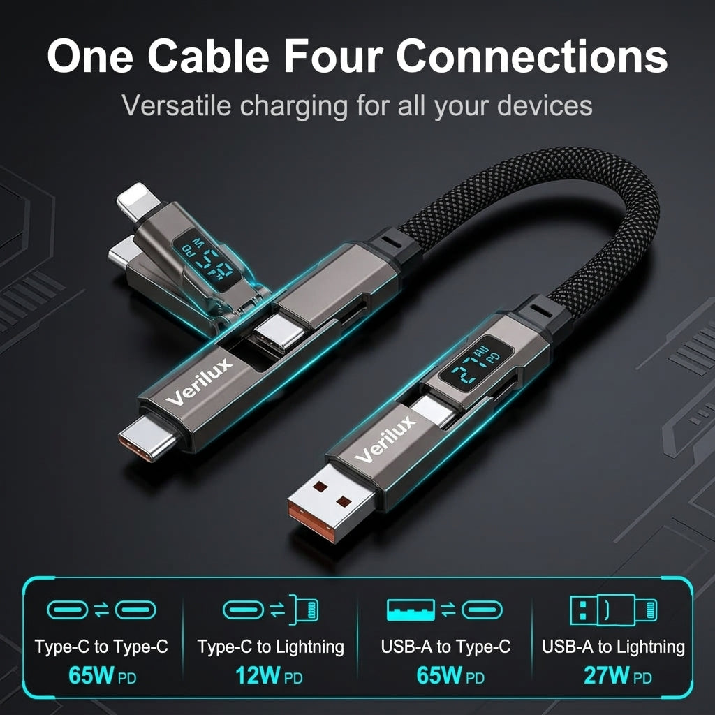 Verilux® 4 in 1 Magnetic Type C Cable 65W Fast Charger with Display