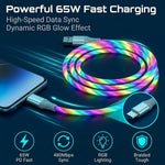 Verilux® PD 65W USB to Type C Cable with Dynamic RGB LED 6.6FT