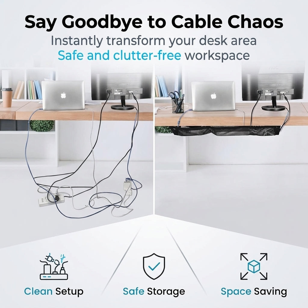 Serplex® Under Table Organizer Mesh Net Desk Cable Management