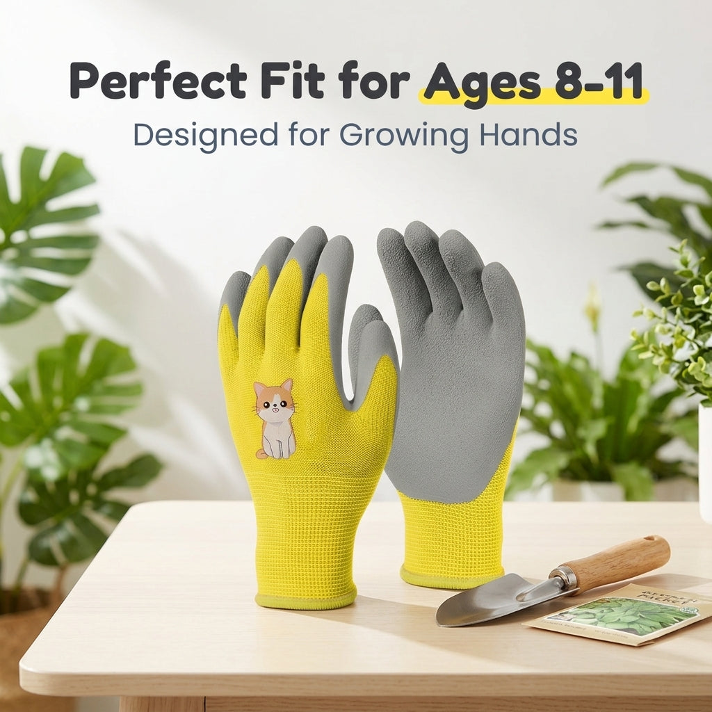 Serplex® Kids Gardening Gloves Ages 8-11 Rubber Coated Yard Work