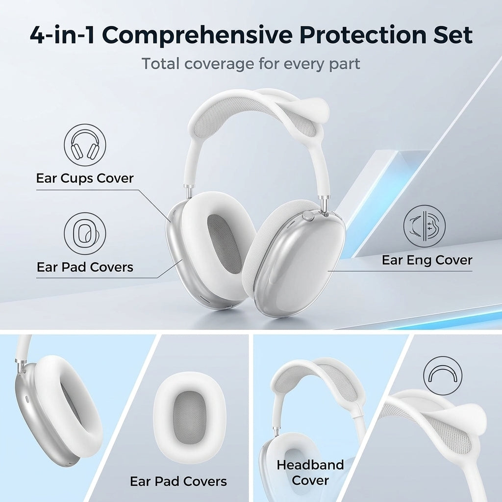 ZORBES® Clear TPU Case Cover Set for AirPods Max 2 / 1 (White)