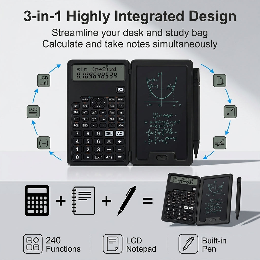 ZORBES® 2-in-1 Scientific Calculator with Writing Tablet & Stylus