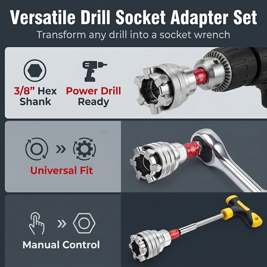 Serplex® 3PCS Universal Socket Set with 3/8 Hex Shank Adapter