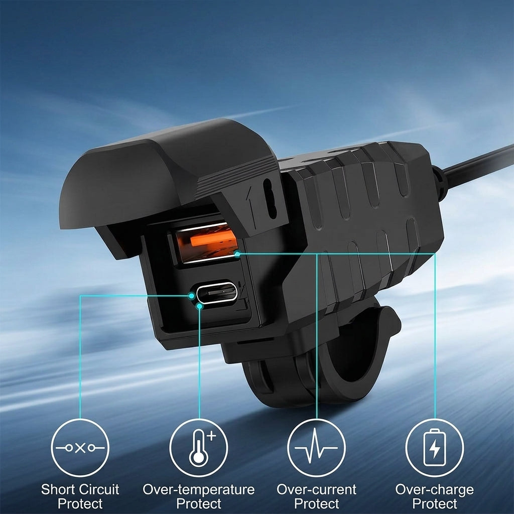 ZORBES® Motorcycle USB Charger Dual Port Waterproof Adapter