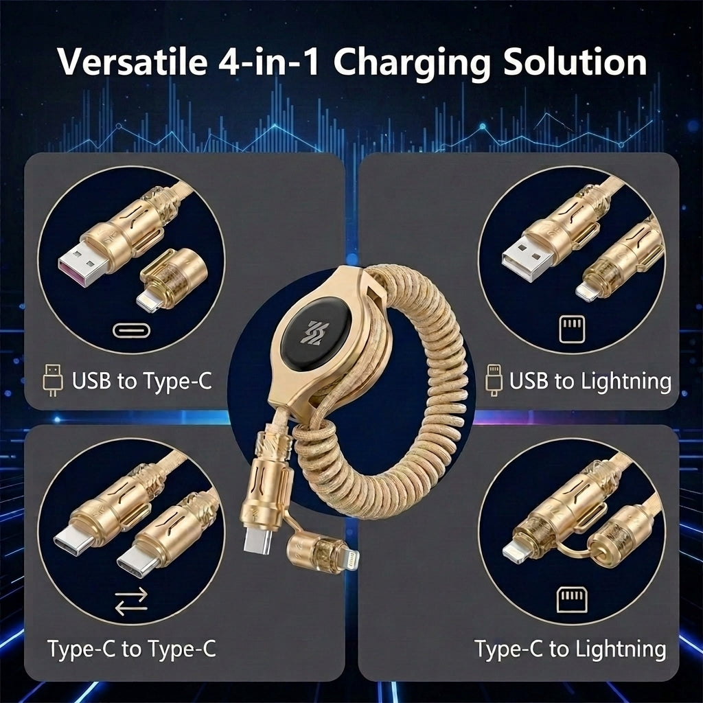Verilux 4-in-1 Retractable USB-C to Lightning Cable (Gold)