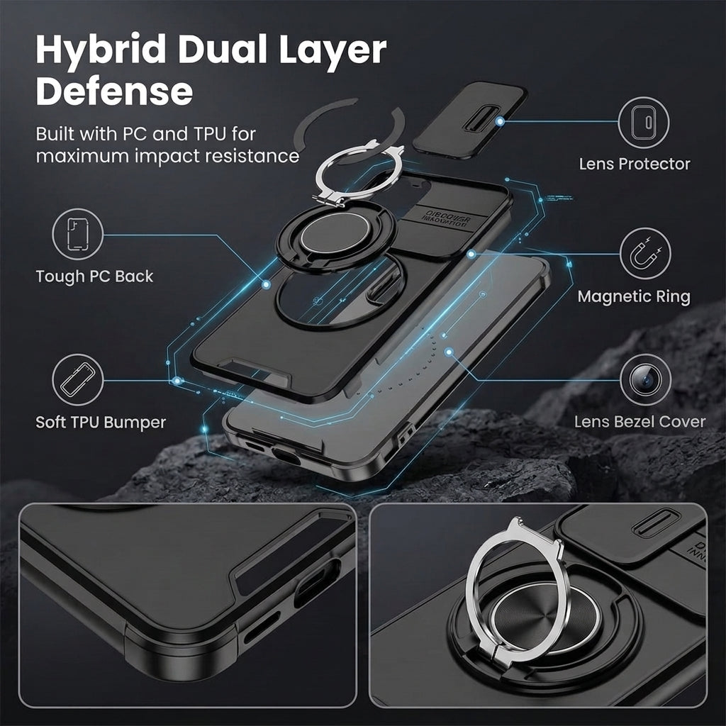 ZORBES® Case for Galaxy S26 with Magnetic Desk Ring and Lens Guard