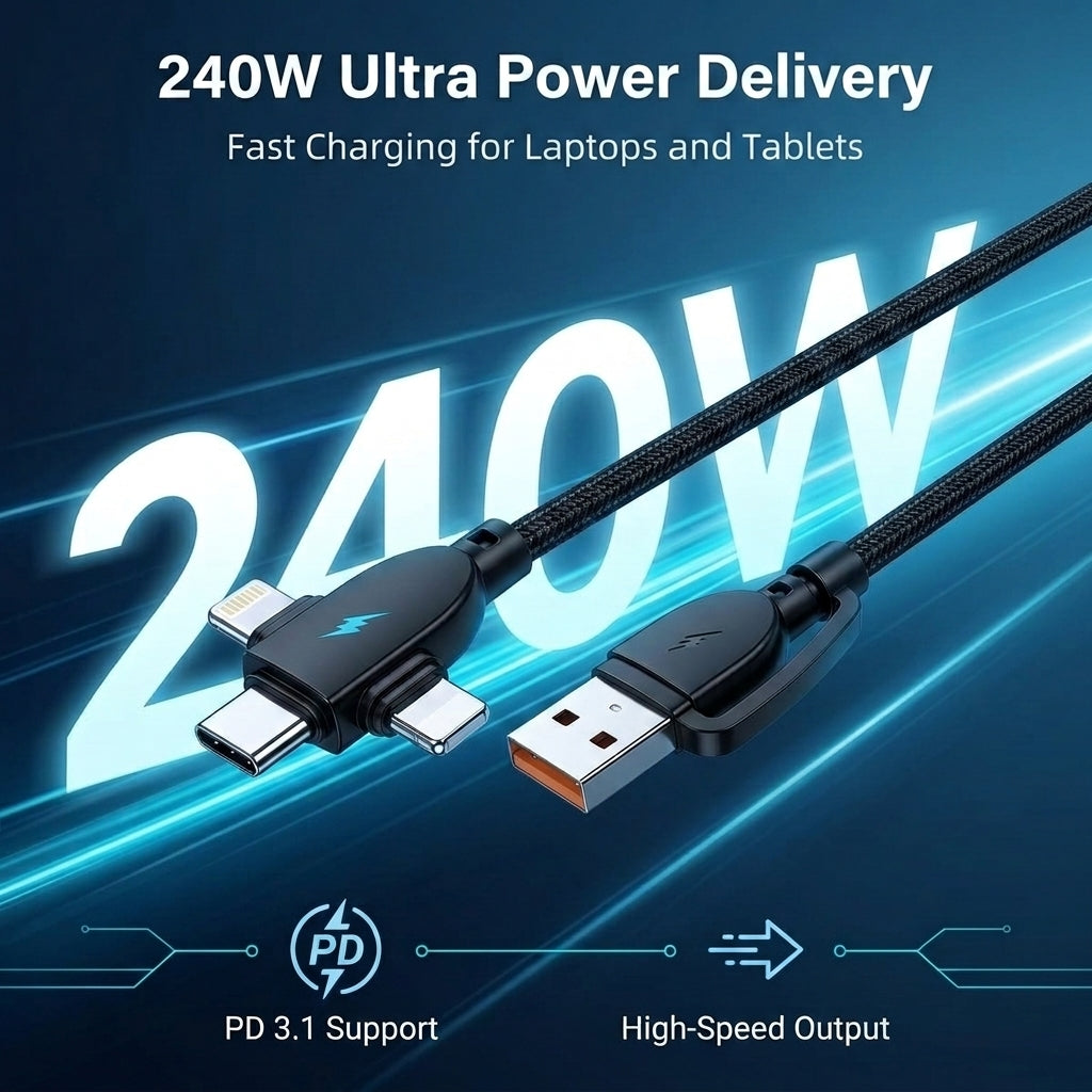 Verilux® PD 240W Multi Type C Cable Fast Charging with USB A Input