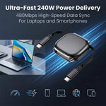 Verilux® Retractable USB C to C Cable PD 240W Fast Charging Cord
