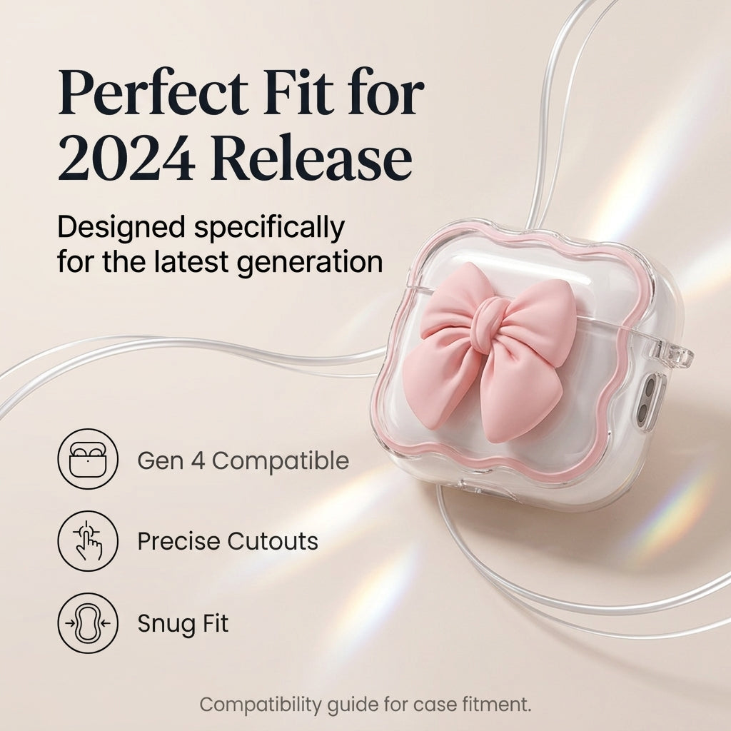 ZORBES® Pink Bow Silicone Case for AirPods 4 with Floral Chain