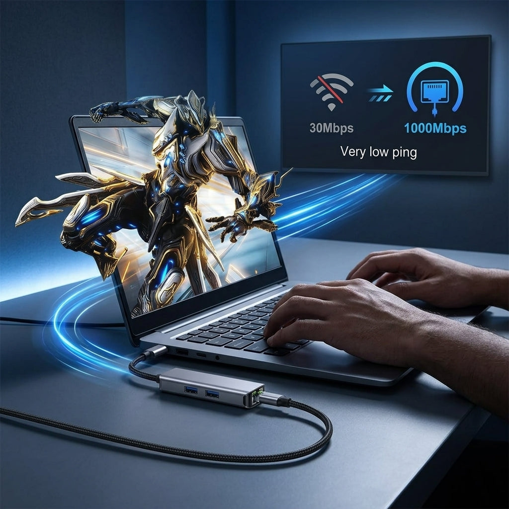 Verilux® USB-C to Gigabit Ethernet Adapter with 60W PD