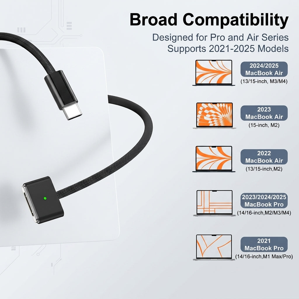 Verilux® 2M 140W USB-C to Magnetic 3 Charging Cable for MacBook
