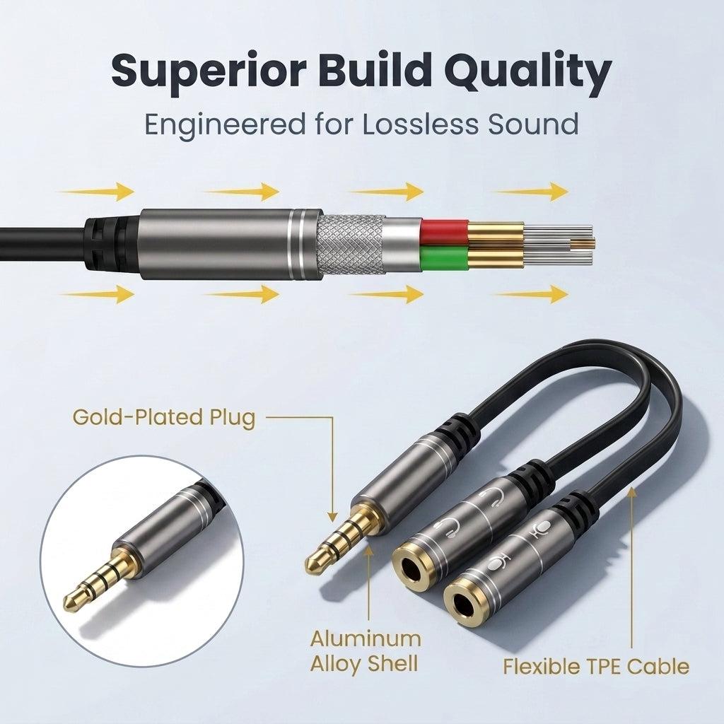 ZORBES® 3.5mm Headphone Mic Y Splitter Cable Male to 2 Female